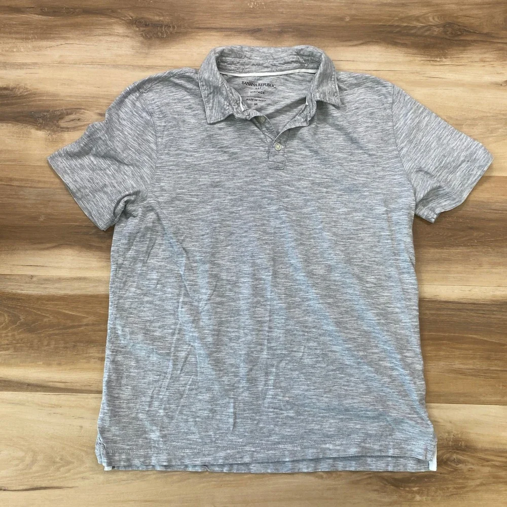Banana Republic Polo Shirt Size M Vintage Short Sleeve Cotton Slub Grey